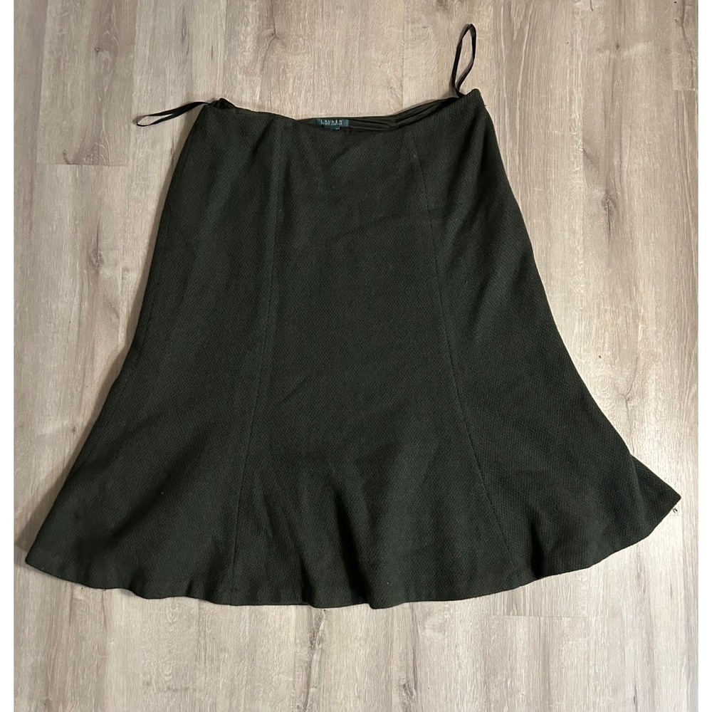 Lauren Ralph Lauren Vintage Wool Blend A-Line Skirt, Dark Green, Women's Size 16
